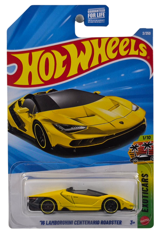 Hot Wheels 2026 - Collector # 002/250 - Exoticars 1/10 - '16 Lamborghini Centenario Roadster - Yellow (Giallo Orion) - PR5 Wheels - USA '2026' Card