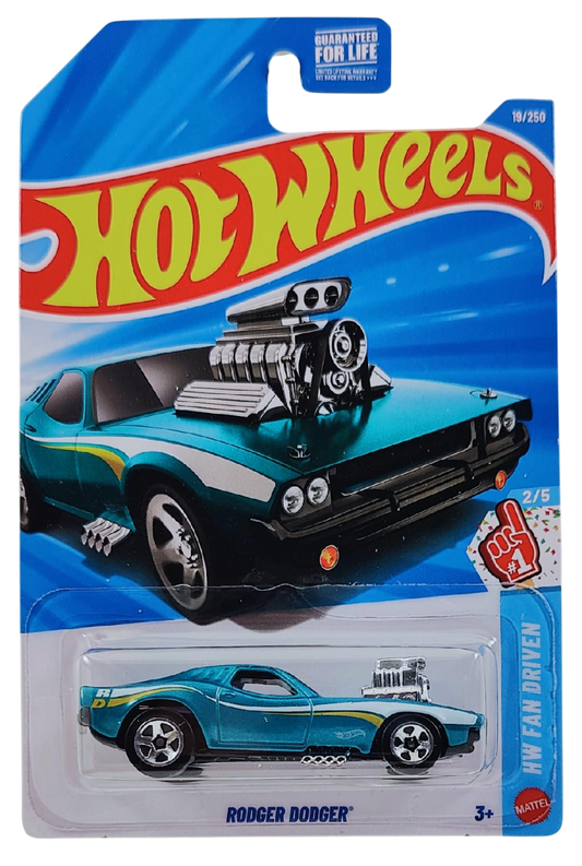 Hot Wheels 2026 - Collector # 019/250 - HW Fan Driven 2/5 - Rodger Dodger - Teal Metalflake - 5 Spokes - USA Card
