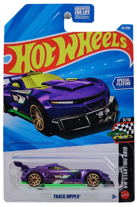 Hot Wheels 2026 - Collector # 024/250 - HW Starting Grid 3/10 - Track Ripper - Metalflake Purple - Gold 10 Spokes - USA Card