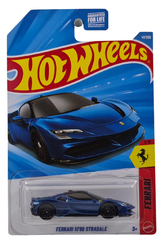Hot Wheels 2026 - Collector # 041/250 - Ferrari 1/5 - Ferrari SF90 Stradale - Metalflake Blue (Blu Tour de France) - 10 Spoke Wheels - USA '2026' Card