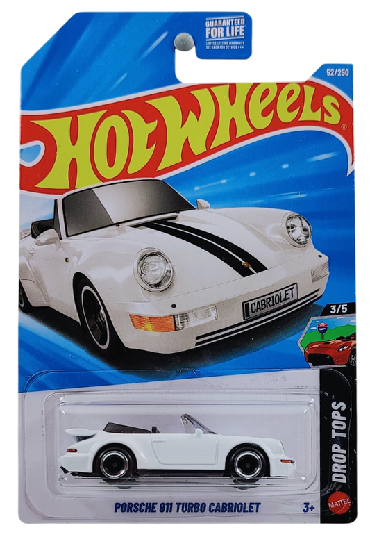 Hot Wheels 2026 - Collector # 052/250 - Drop Tops 3/5 - Porsche 911 Turbo Cabriolet - Grand Prix White - L4 Wheels - USA '2026' Card