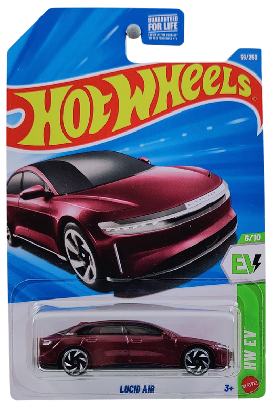 Hot Wheels 2026 - Collector # 059/250 - HW EV 6/10 - Lucid Air - Zenith Red - RAV6 Wheels - USA '2026' Card
