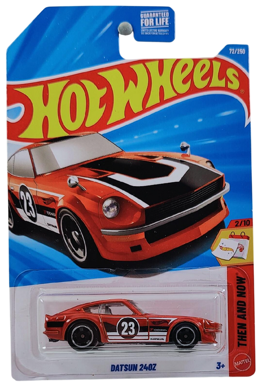Hot Wheels 2026 - Collector # 072/250 - Then and Now 2/10 - Nissan 240Z - Dark Orange Metallic/ #23 - RSW Wheels - USA '2026' Card