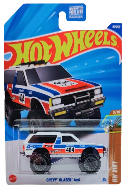Hot Wheels 2025 - Collector # 081/250 - HW Dirt 3/10 - Chevy Blazer 4x4 - White / #404 with various Racing Decals - USA Card