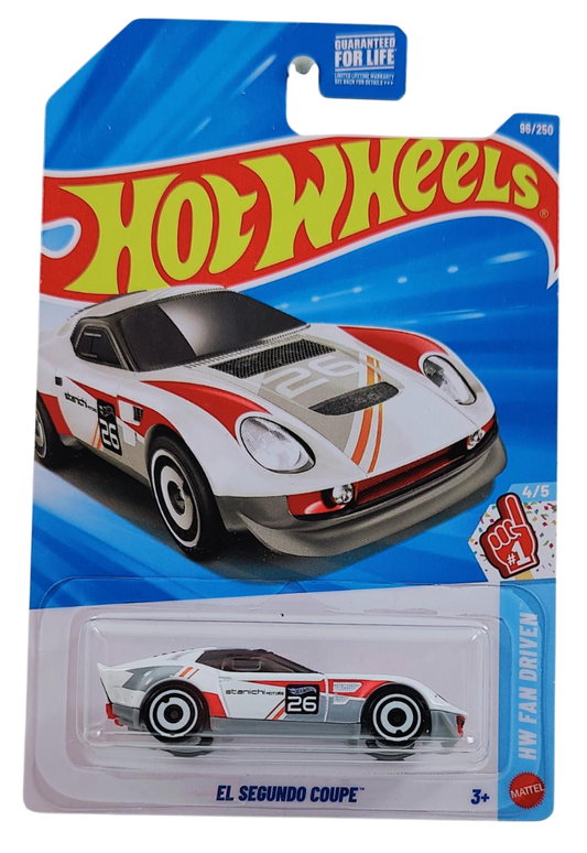 Hot Wheels 2026 - Collector # 096/250 - HW Fan Driven 4/5 - El Segundo Coupe - White - White Aero Disc - USA '2026' Card