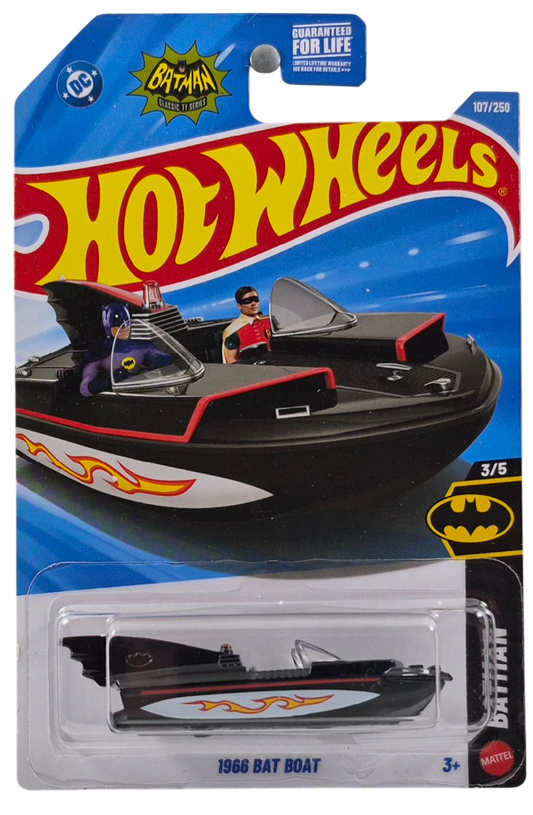 Hot Wheels 2026 - Collector # 107/250 - Batman 3/5 - 1966 Bat Boat - Black - USA 'DC Batman 2026' Card