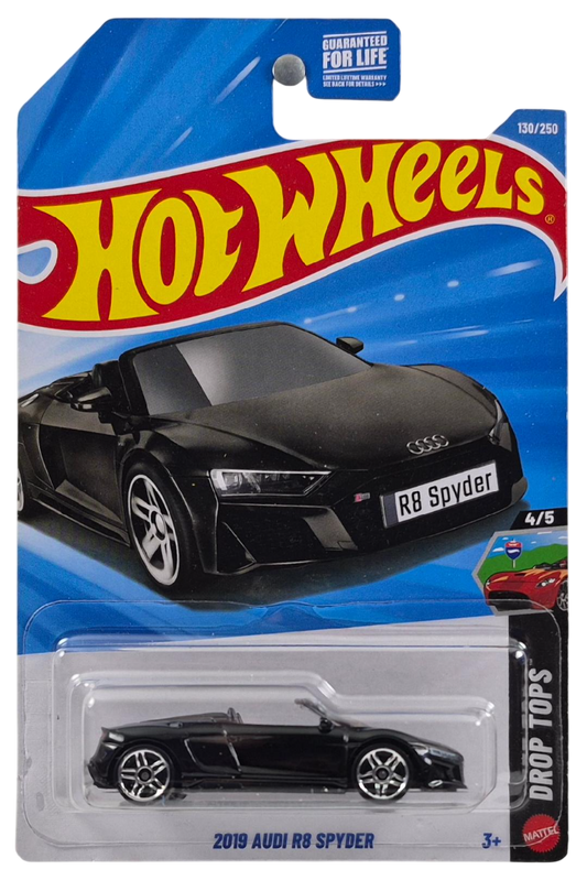 Hot Wheels 2026 - Collector # 130/250 - Drop Tops 4/5 - 2019 Audi R8 Spyder - Black - PR5 Wheels - USA '2026' Card