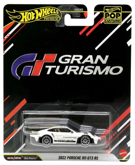 Hot Wheels 2026 - Premium / Pop Culture / Mix 2 / Gran Turismo - 2022 Porsche 911 GT3 RS - White / Black Graphics - Metal/Metal & Real Riders - Thick Blister Card - NEW Casting!