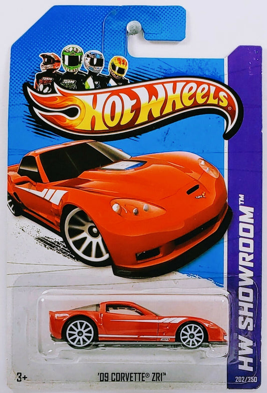 Hot Wheels 2013 - Collector # 202/250 - HW Showroom / Corvette 60th - '09 Corvette ZR1 - Red - White 10 Spoke Wheels - USA Card