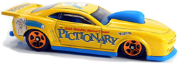 Hot Wheels 2021 - Collector # 149/250 - Mattel Games 5/5 - '10 Pro Stock Camaro - Yellow / Pictionary - USA Card