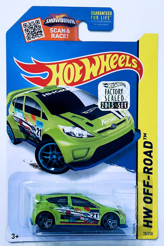 Hot Wheels 2015 - Collector # 078/250 - HW Off-Road / Road Rally - '12 Ford Fiesta - Lime Green - USA 'Showdown' Card with Factory Set Sticker