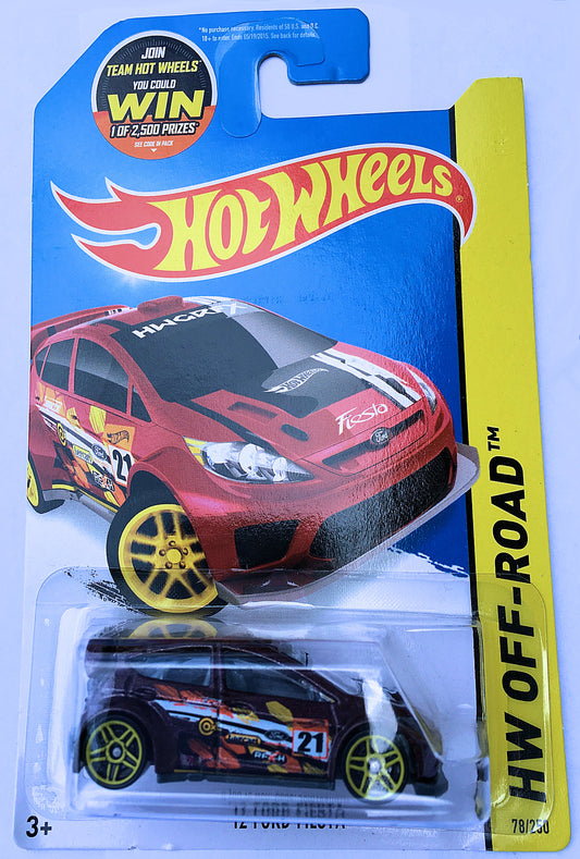 Hot Wheels 2015 - Collector # 078/250 - HW Off-Road / Road Rally - '12 Ford Fiesta - Maroon Metalflake - USA 'WIN' Card