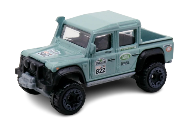 Hot Wheels 2018 - Collector # 158/365 - HW Hot Trucks 07/10 - New Models - '15 Land Rover Defender Double Cab - Eggshell Green / #822 - USA 50th Card with Factory Set Sticker