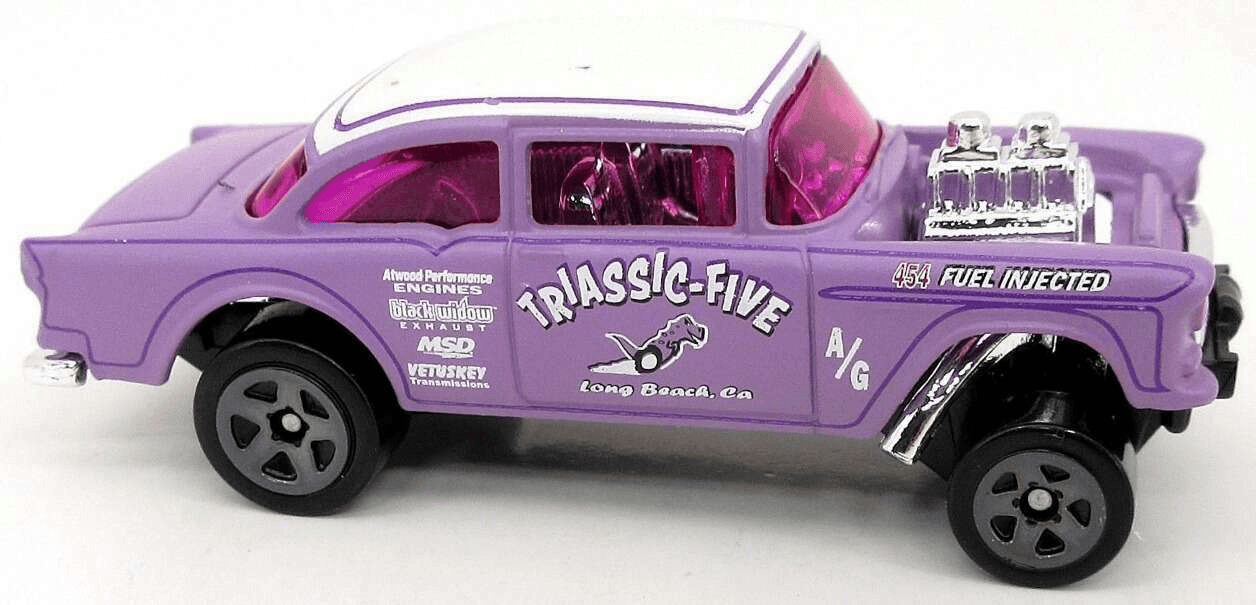 Hot Wheels 2022 - Collector # 043/250 - Chevy Bel Air 2/5 - '55 Chevy Bel Air Gasser - Matte Lavender / Triassic-Five - USA