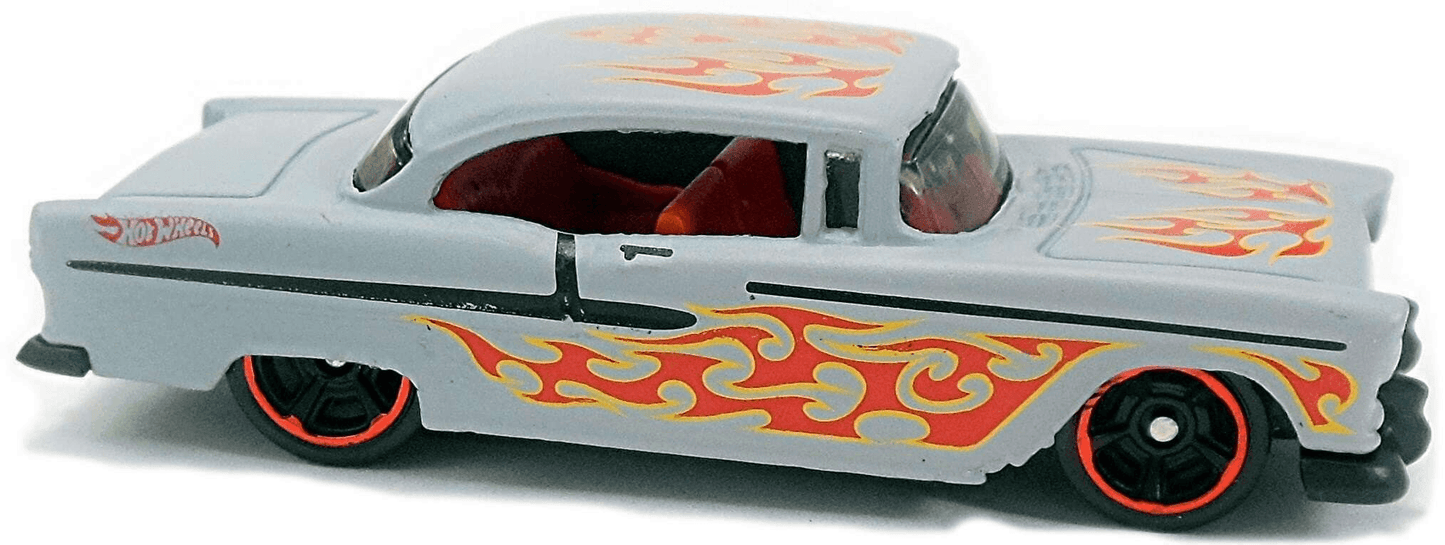 Hot Wheels 2018 - Collector # 300/365 - HW Flames 2/10 - '55 Chevy - Gray - USA 50th Card