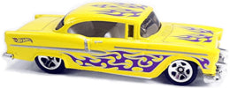 Hot Wheels 2018 - Collector # 012/365 - HW Flames 2/10 - '55 Chevy - Yellow - USA '50th' Card