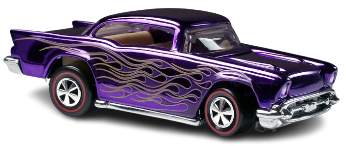 Hot Wheels 2006 - HWC / RLC Exclusive / Neo-Classics Series 5 # 4/6 - '57 Chevy - Spectrflame Purple with Flames - Basic Wheels on Redlines - Metal/Metal - Limited to 11,000 - Kar Keeper