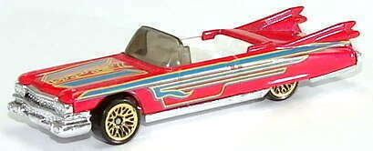 Hot Wheels 1998 - Collector # 699 - Low 'N Cool Series 3/4 - '59 Caddy - Pearl Dark Pink - Gold Lace Wheels - USA Blue Car Card