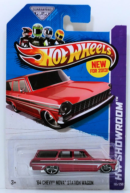 Hot Wheels 2013 - Collector # 195/250 - HW Showroom / HW Garage / New Models - '64 Chevy Nova Station Wagon - Metalflake Red - M5 Wheels - USA Card
