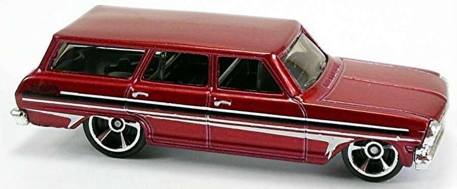 Hot Wheels 2013 - Collector # 195/250 - HW Showroom / HW Garage / New Models - '64 Chevy Nova Station Wagon - Metalflake Red - M5 Wheels - USA Card