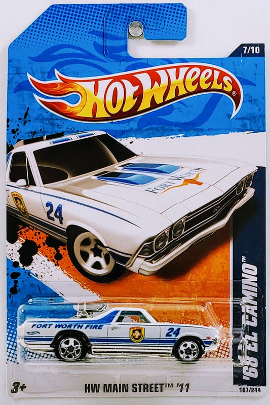 Hot Wheels 2011 - Collector # 167/244 - HW Main Street 7/10 - '68 El Camino - White / Fort Worth Fire # 24 - USA Card