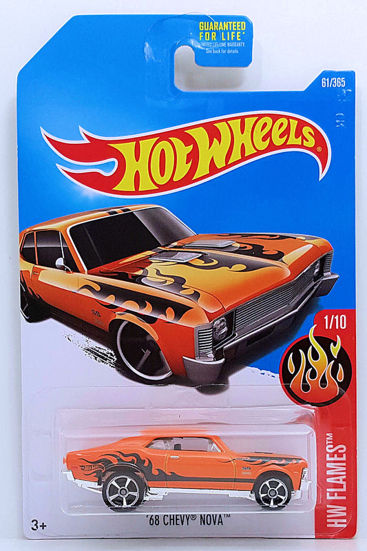 Hot Wheels 2017 - Collector # 061/365 - HW Flames 1/10 - '68 Chevy Nova - Orange - USA Card