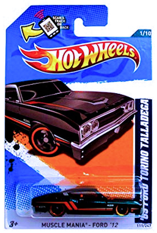 Hot Wheels 2012 - Collector # 111/247 - Muscle Mania Ford 1/10 - '69 Ford Torino Talladega - Black - USA Card
