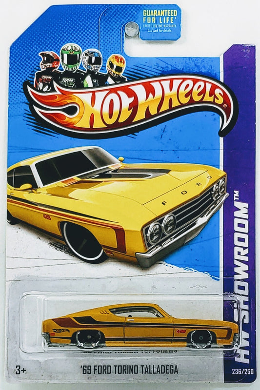 Hot Wheels 2013 - Collector # 236/250 - HW Showroom / Muscle Mania - '69 Ford Torino Talladega - Satin Gold / Stripes - USA Card