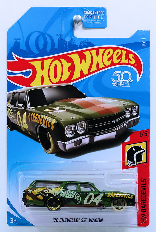 Hot Wheels 2018 - Collector # XXX/365 - HW Daredevils 1/5 - '70 Chevelle SS Wagon - Green - USA 50th Card