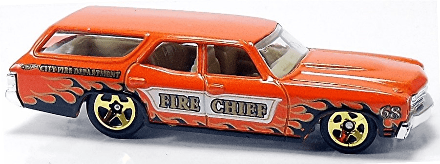 Hot Wheels 2012 - Collector # 132/247 - HW City Works 02/10 - '70 Chevelle SS Wagon - Orange - 'City Fire Department / 'Fire Chief' / '69' / Black Flames - USA