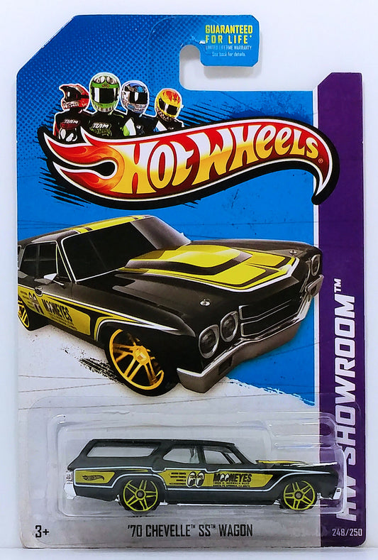 Hot Wheels 2013 - Collector # 248/250 - HW Showroom / HW Performance - '70 Chevelle SS Wagon - Matte Black / Mooneyes - Yellow PR5 Wheels - USA Card
