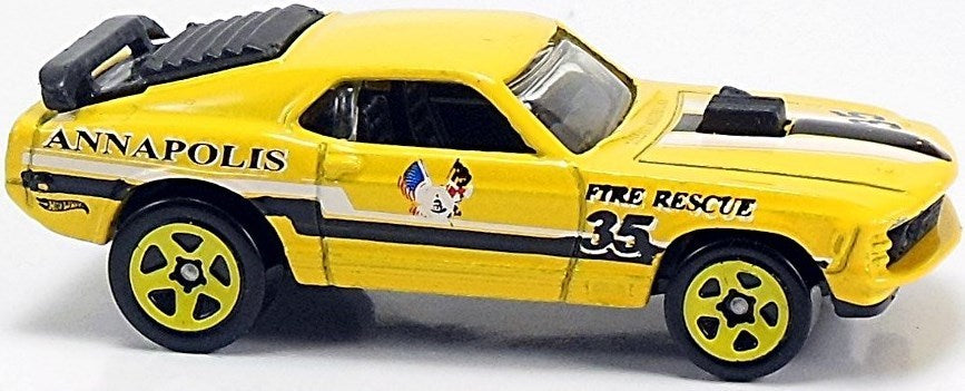 Hot Wheels 2011 - Collector # 169/244 - HW Main Street 9/10 - '70 Ford Mustang Mach 1 - Yellow / Annapolis Fire Rescue - USA Card