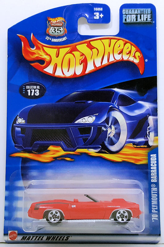 Hot Wheels 2002 - Collector # 173/240 - '70 Plymouth Barracuda - Red - USA '35th Anniversary' Card