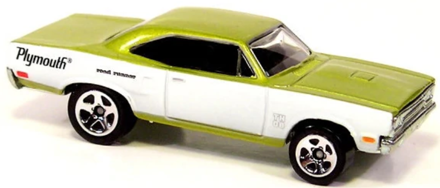 Hot Wheels 2008 - Collector # 162/196 - Treasure Hunts 2/12 - '70 Plymouth Road Runner - AntiFreeze & White - Metal Base - 5 Spokes - USA Card