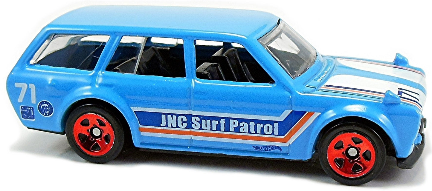 Hot Wheels 2017 - Collector # 277/365 - Surf's Up 3/5 - '71 Datsun Bluebird 510 Wagon - Deep Sky Blue / JNC Surf Patrol - Red 5 Spoke Wheels - International Card