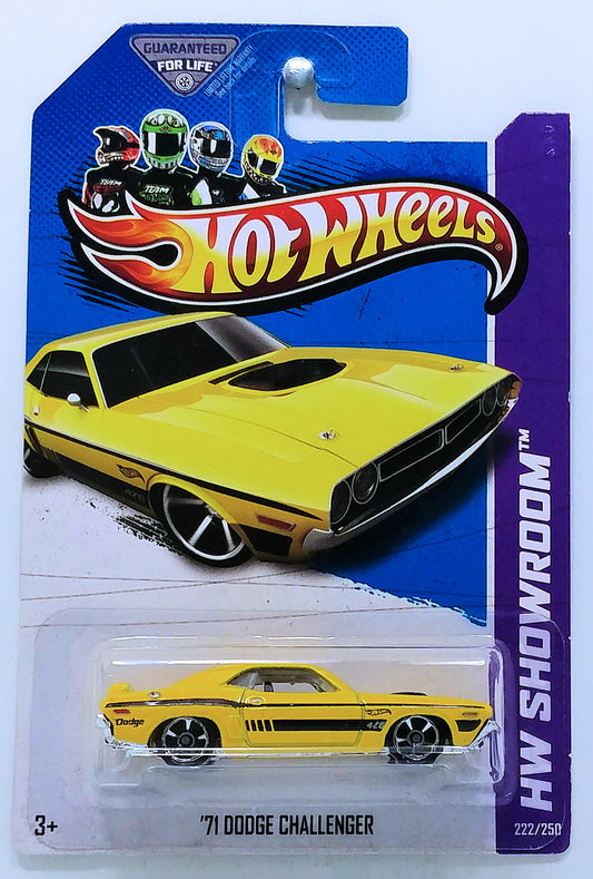 Hot Wheels 2013 - Collector # 222/250 - HW Showroom / Then and Now - '71 Dodge Challenger - Yellow / Black Stripes - USA Card