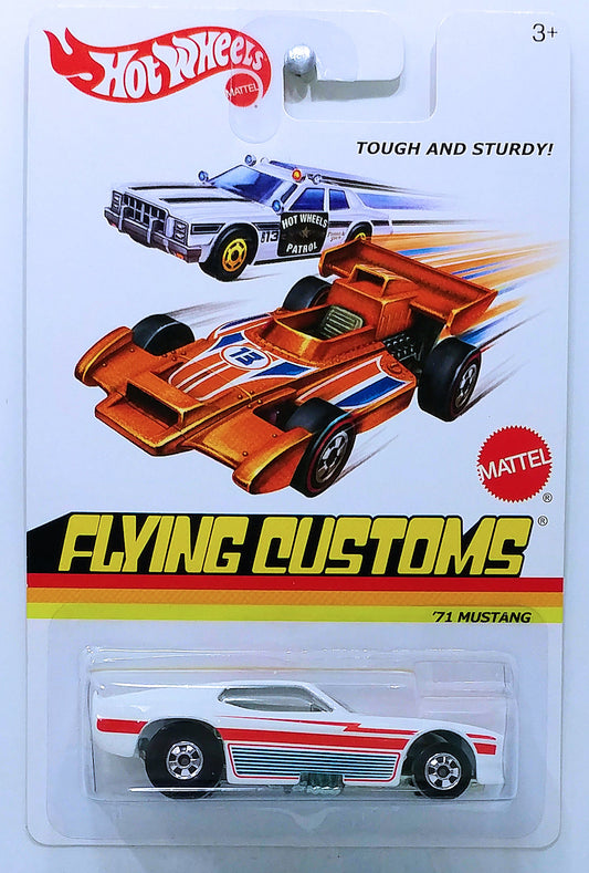 Hot Wheels 2013 - Flying Customs / Mix 4 - '71 Mustang (Funny Car) - White / Red & Blue Stripes - Basic Wheels - Metal/Metal - Flip Up Body - Target Exclusive