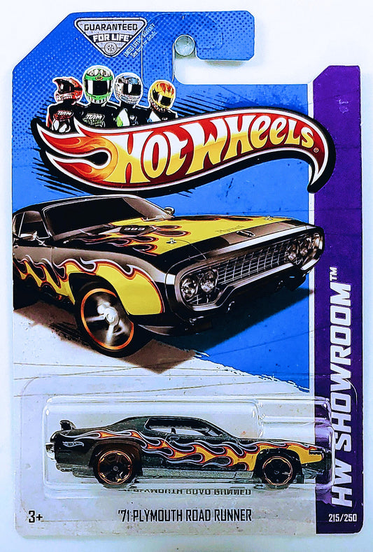 Hot Wheels 2013 - Collector # 215/250 - HW Showroom / Heat Fleet - '71 Plymouth Road Runner - Black Metalflake / Flames - USA Card