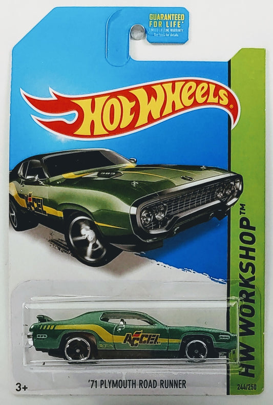 Hot Wheels 2014 - Collector # 244/250 - HW Workshop / HW Performance - '71 Plymouth Road Runner - Green / Accel - USA Card