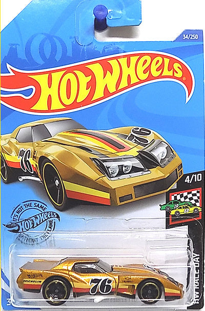 Hot Wheels 2020 - Collector # 034/250 - HW Race Day # 4/10 - '76 Greenwood Corvette - Gold / #76 - International Card