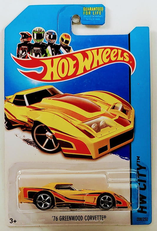 Hot Wheels 2013 - Collector # 208/250 - HW Showroom / Corvette 60th - '76 Greenwood Corvette - Orange - USA '14 HW City Card