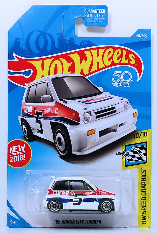 Hot Wheels 2018 - Collector # 068/365 - HW Speed Graphics 10/10 - New Models - '85 Honda City Turbo II - White / #5 - USA 50th Card