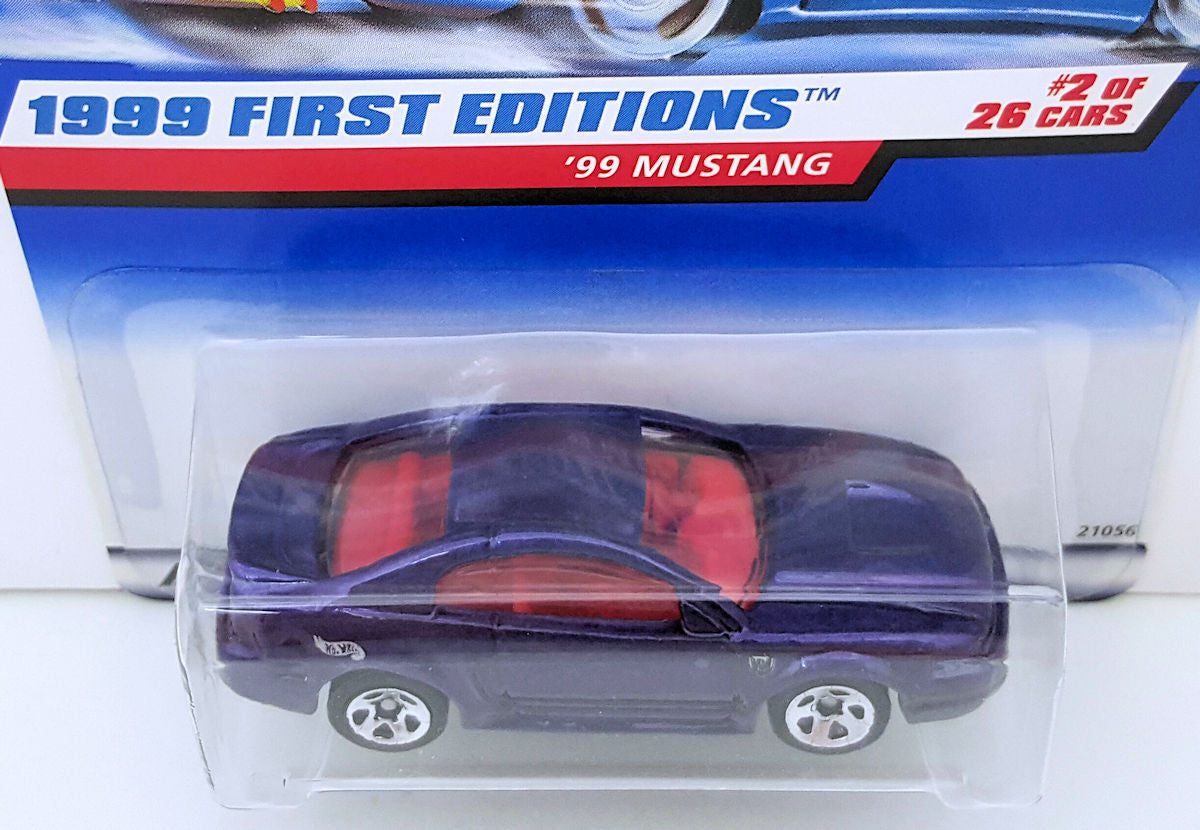 Hot Wheels 1999 - Collector # 909 - First Editions 2/26 - '99 Mustang - Purple Metallic - Red Interior - 5 Spokes - USA Card