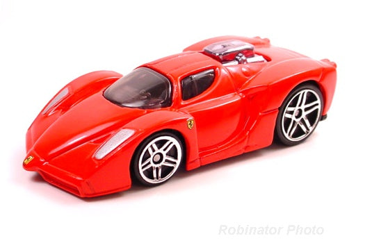 Hot Wheels 2004 - Collector # 009/212 - First Editions 9/100 - 'Tooned Enzo Ferrari - Red - Chrome Engine - USA '04 Old Card - MPN B3556