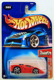 Hot Wheels 2004 - Collector # 009/212 - First Editions 9/100 - 'Tooned Enzo Ferrari - Red - Chrome Engine - USA '04 Old Card - MPN B3556