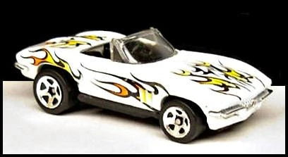 Hot Wheels 2001 - Collector # 109/240 - '65 Corvette - White / Flames - USA Card