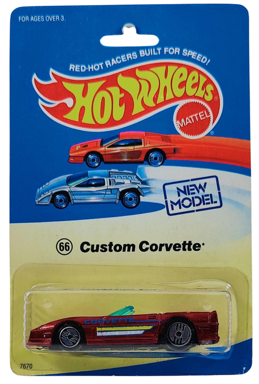Hot Wheels 1989 - Collector # 066 - New Model - Custom Corvette - Metalflake Red - UH Wheels - Experimental Card - Very Rare & Sought After!