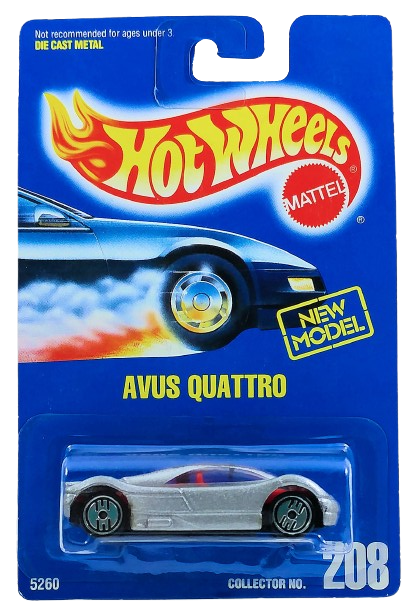 Hot Wheels 1993 - Collector # 208 - Avus Quattro - Metalflake Silver - UH Wheels - USA Blue Card with 'New Model'