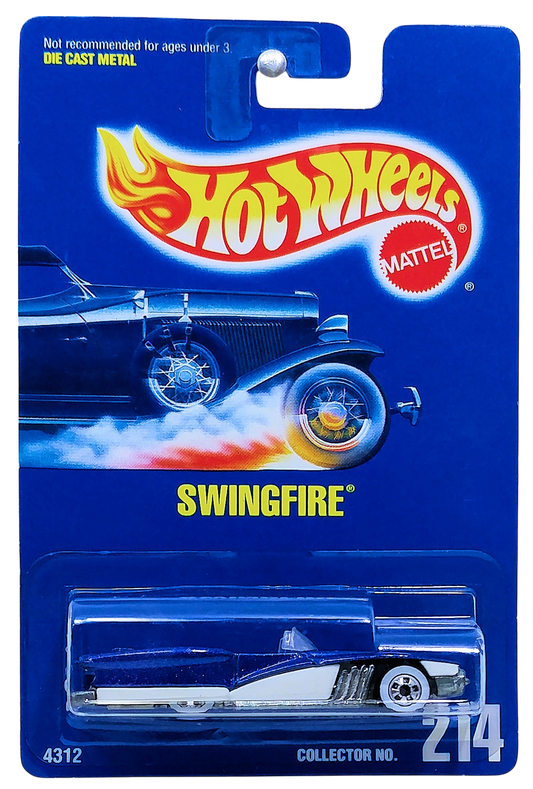 Hot Wheels 1994 - Collector # 214 - Swingfire (Street Beast) - Metalflake Blue & White - Basic Wheels on White Walls - Unpainted Metal Base - USA Blue Card