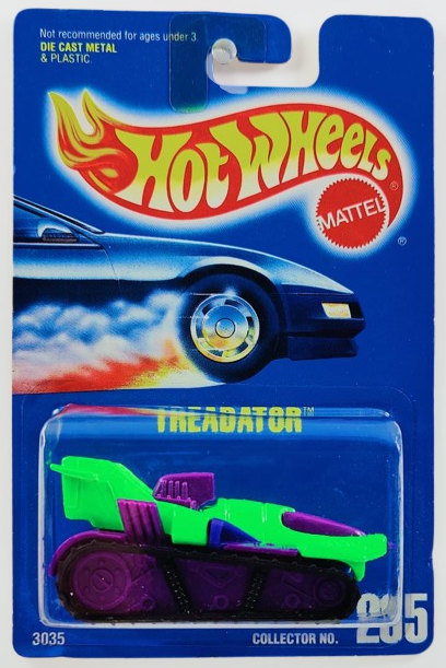 Hot Wheels 1995 - Collector # 205 - Treadator - Neon Green & Purple - USA Blue Card